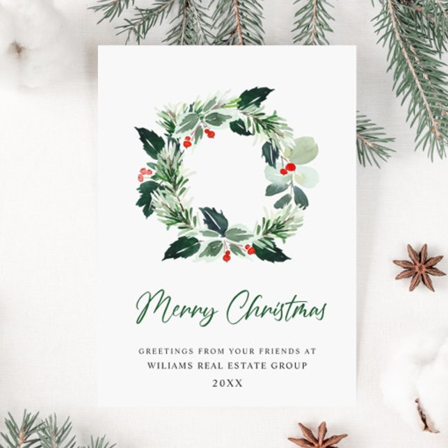 Festive Wreath Holly Berry Pine Forest Christmas  Holiday Card (Creator Uploaded)