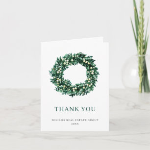 Festive Wreath Holly Berry Pine Forest Christmas Letterpress Thank You Card