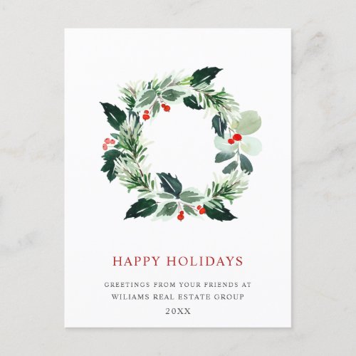 Festive Wreath Holly Berry Pine Forest Christmas Postcard