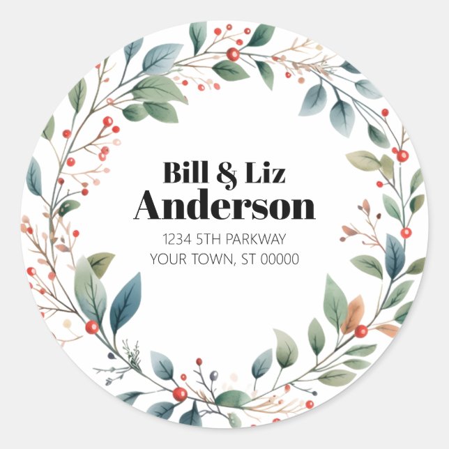 Festive Wreath Leaves Berries Sticker (Front)