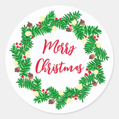 Festive Wreath Merry Christmas Classic Round Sticker