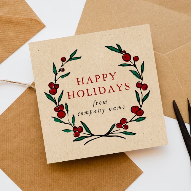 Festive Wreath Merry Christmas Happy Holiday Card (Creator Uploaded)