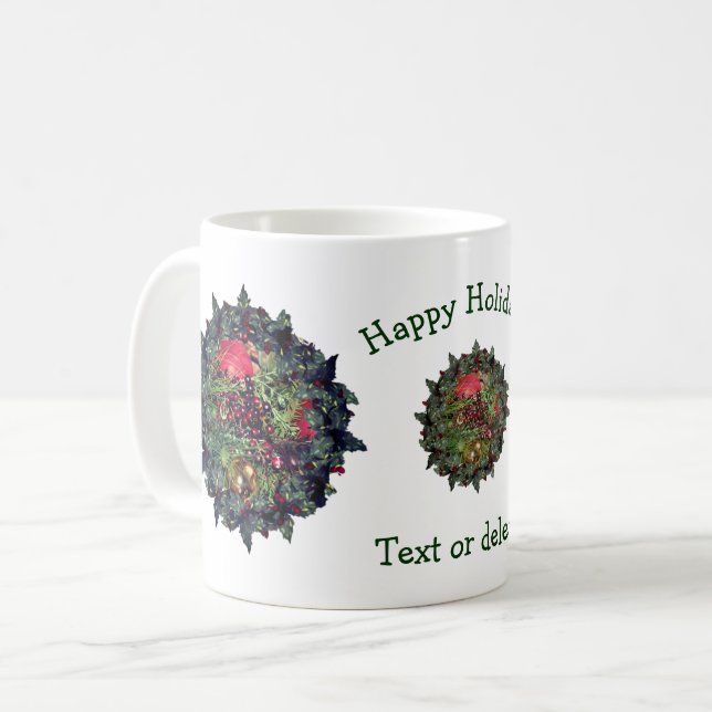 Festive Wreath Personalized Christmas Holiday  Coffee Mug (Front Left)