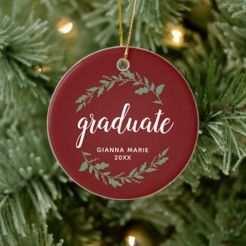 Festive Wreath Personalized Graduation Keepsake Ceramic Ornament
