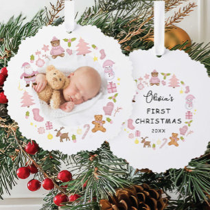 Festive Wreath Photo Christmas Ornament Card