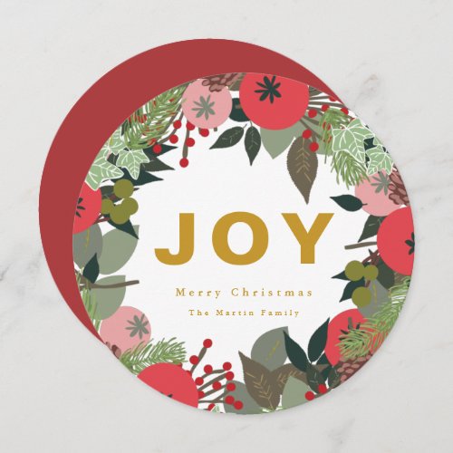 Festive Wreath with Joy Typography Holiday Card