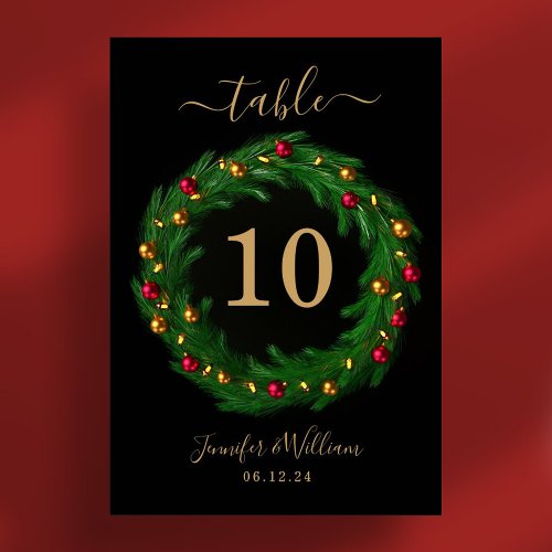 Festive Wreath Xmas Holiday Wedding Black  Table Number