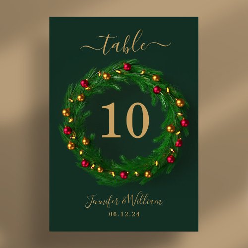 Festive Wreath Xmas Holiday Wedding Green  Table Number