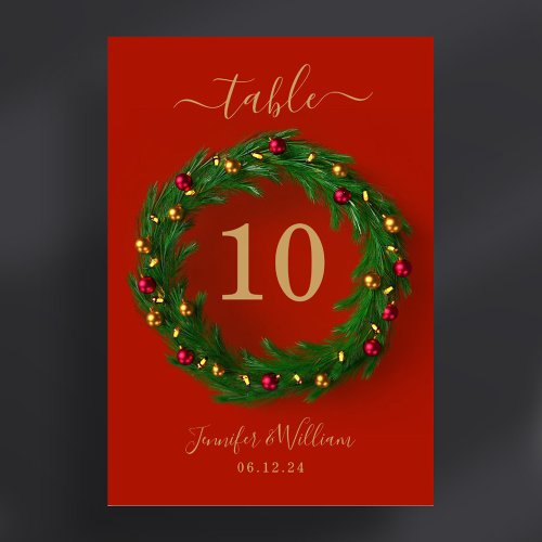 Festive Wreath Xmas Holiday Wedding Red  Table Number