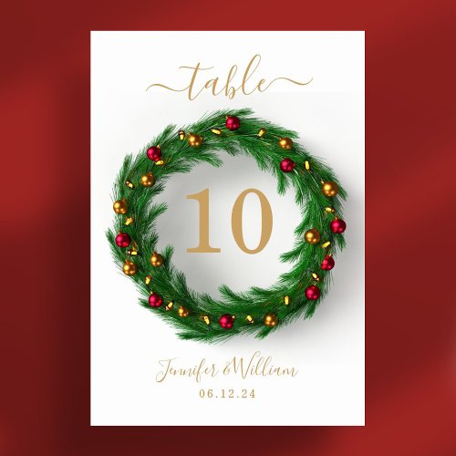 Festive Wreath Xmas Holiday Wedding  Table Number