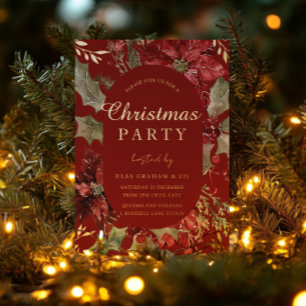 Festive Xmas Floral Christmas Party Golden Foil Invitation