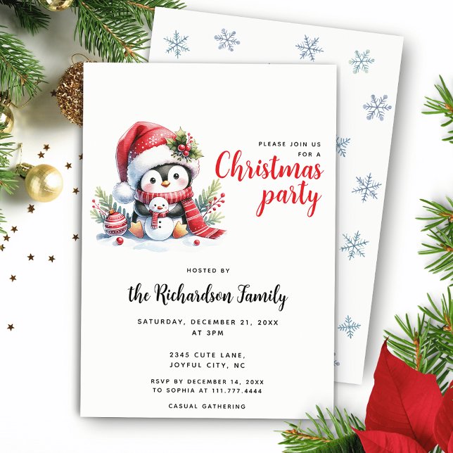 Festive Xmas Party Cute Penguin Christmas Invitation (Creator Uploaded)