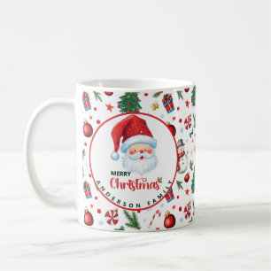 Festive Xmas Pattern Family Name Merry Christmas Coffee Mug