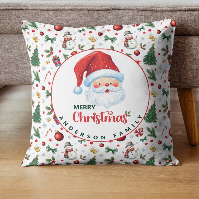 Festive Xmas Pattern with Name Merry Christmas Throw Pillow (Creator Uploaded)