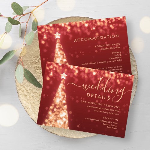 Festive Xmas Tree Gold Red Wedding Details Card