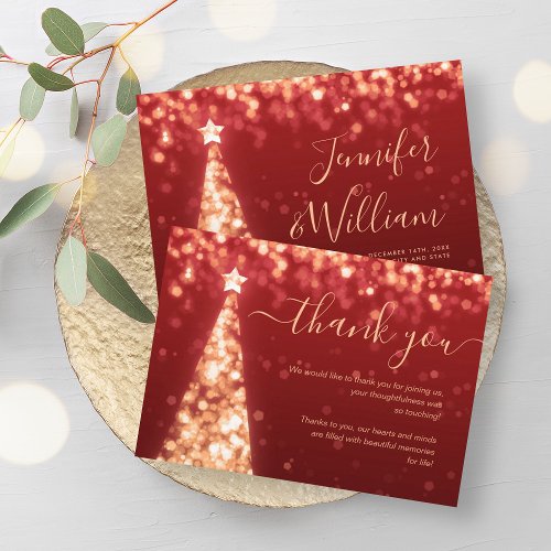 Festive Xmas Tree Gold Red Wedding Thank You Card