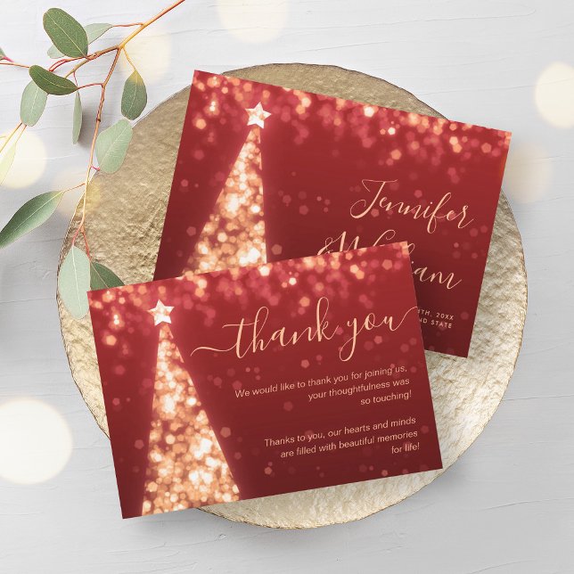 Festive Xmas Tree Gold Red Wedding Thank You Card (Festive Xmas Tree Gold Red Wedding Thank You Card)