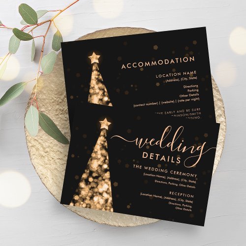 Festive Xmas Tree Gold Wedding Details Card