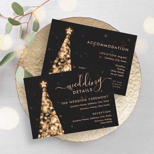 Festive Xmas Tree Gold Wedding Details Card