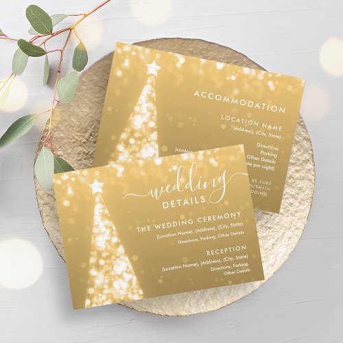 Festive Xmas Tree Gold Wedding Details Card