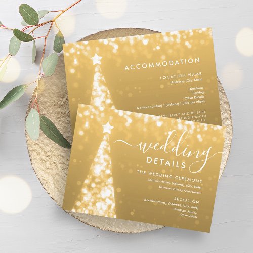 Festive Xmas Tree Gold Wedding Details Card