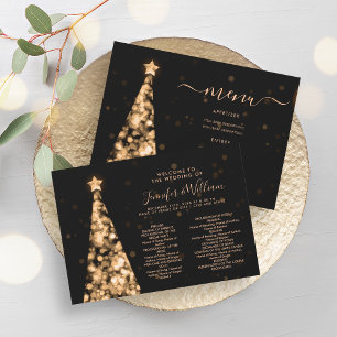 Festive Xmas Tree Gold Wedding Menu Program
