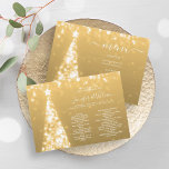 Festive Xmas Tree Gold Wedding Menu Program<br><div class="desc">Elegant & Festive Xmas Tree Gold Wedding Menu Program template,  featuring party program and menu text,  glitter lights Christmas Tree and modern typography script.</div>