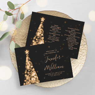 Festive Xmas Tree Gold Wedding Program