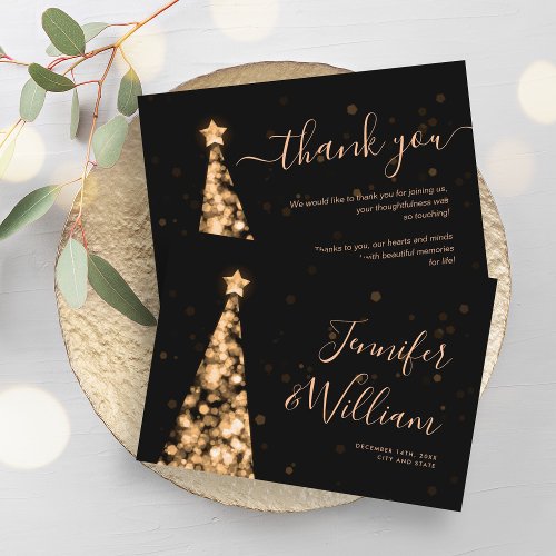 Festive Xmas Tree Gold Wedding Thank You Card