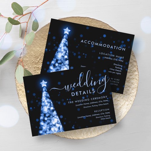 Festive Xmas Tree Navy Blue Wedding Details Card