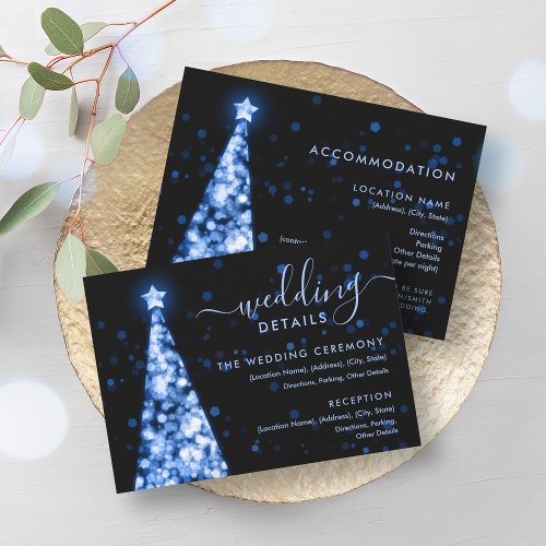 Festive Xmas Tree Navy Blue Wedding Details Card