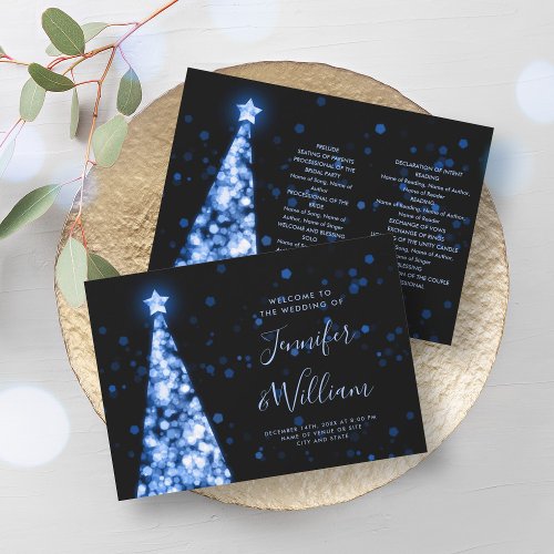 Festive Xmas Tree Navy Blue Wedding Program