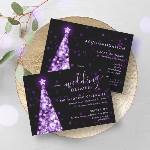 Festive Xmas Tree Purple Wedding Details Card