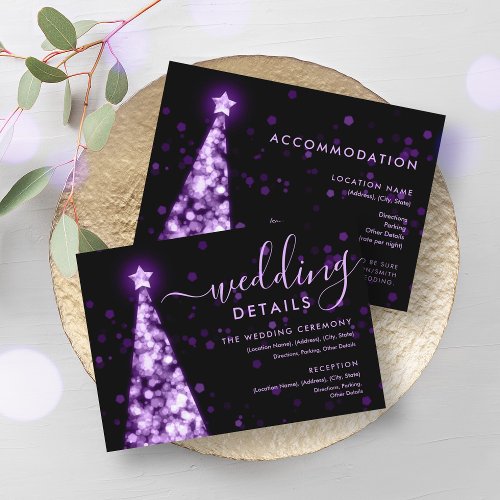 Festive Xmas Tree Purple Wedding Details Card