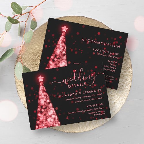 Festive Xmas Tree Red Black Wedding Details Card