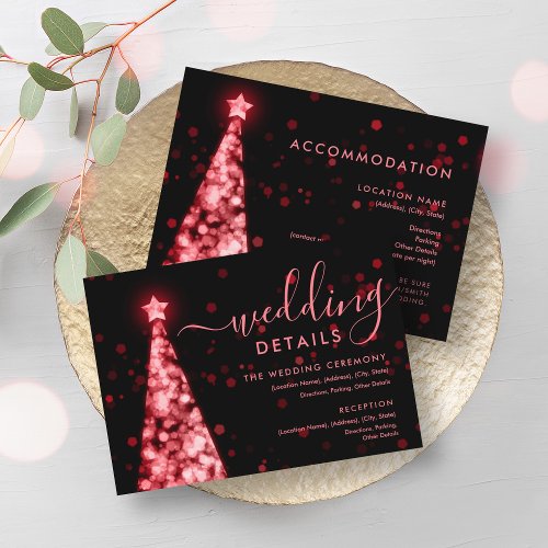 Festive Xmas Tree Red Black Wedding Details Card