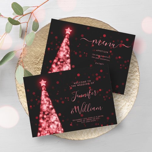 Festive Xmas Tree Red Black Wedding Menu  Invitation