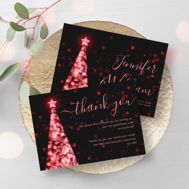 Festive Xmas Tree Red Black Wedding Thank You Card (Festive Xmas Tree Red Black Wedding Thank You Card)