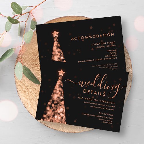 Festive Xmas Tree Rose Gold Wedding Details Card