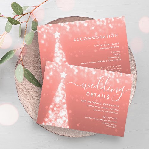 Festive Xmas Tree Rose Gold Wedding Details Card