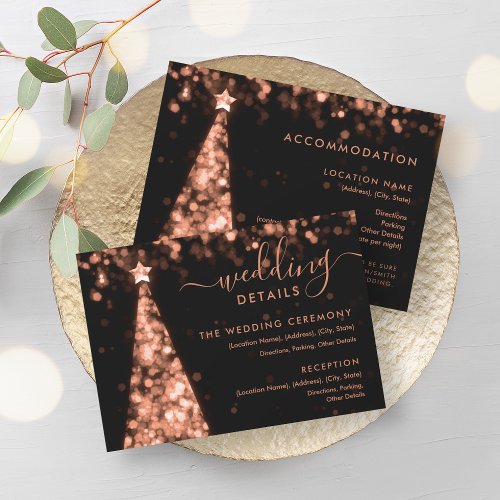 Festive Xmas Tree Rose Gold Wedding Details Card