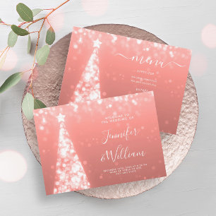 Festive Xmas Tree Rose Gold Wedding Menu Invitation