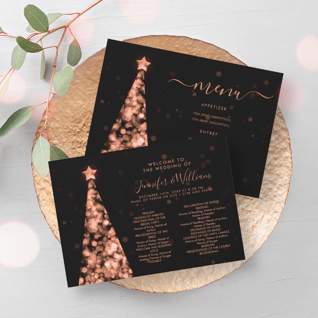Festive Xmas Tree Rose Gold Wedding Menu Program (Festive Xmas Tree Rose Gold Wedding Menu Program)