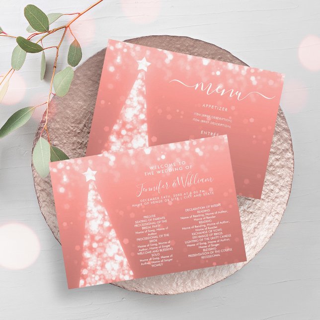 Festive Xmas Tree Rose Gold Wedding Menu Program (Festive Xmas Tree Rose Gold Wedding Menu Program)