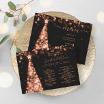 Festive Xmas Tree Rose Gold Wedding Menu Program<br><div class="desc">Elegant & Festive Xmas Tree Rose Gold Wedding Menu Program template,  featuring party program and menu text,  glitter lights Christmas Tree and modern typography script.</div>