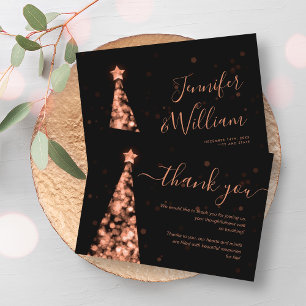 Festive Xmas Tree Rose Gold Wedding Thank You Card