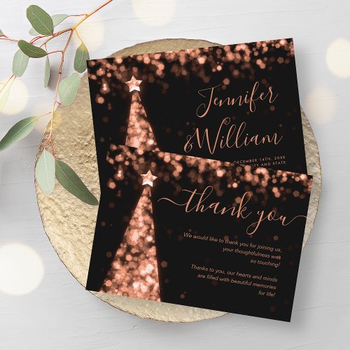 Festive Xmas Tree Rose Gold Wedding Thank You Card