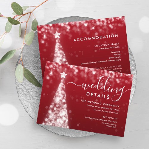 Festive Xmas Tree Silver Red Wedding Details Card