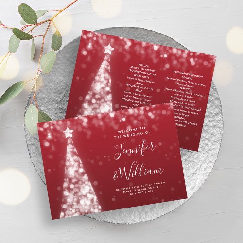 Festive Xmas Tree Silver Red Wedding Program