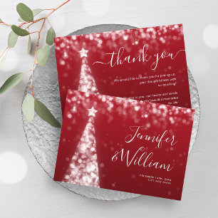 Festive Xmas Tree Silver Red Wedding Thank You Enclosure Card